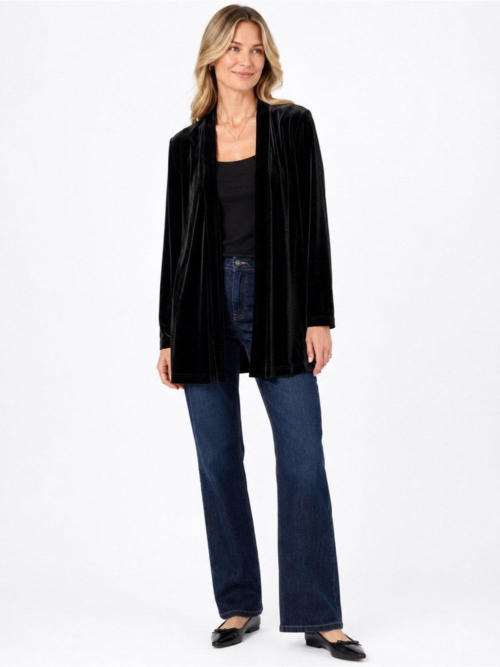 Ronni Nicole by Ouida Black Velvet Open Front Cardigan Jacket Size 12